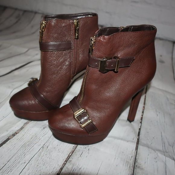 BCBGeneration Brown Leather Platform Heel Ankle Booties Women's Size 6-NWOT - Picture 1 of 10